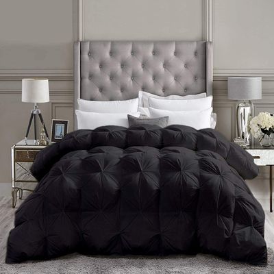 Black All-Season Luxury - Hotel Collection - Pintuck Style 100% Organic Cotton Grand King Size 106 x 106 Inches 1-Piece Pinch Pleat Comforter with 4 Corner Tabs, 500 GSM - Machine Washable
