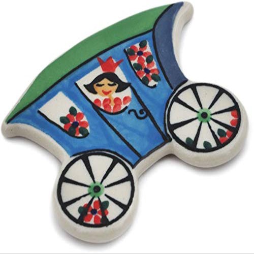 Authentic Polish Pottery Magnet Signature UNIKAT in Blue Carriage Design Handmade in Bolesawiec Poland by Ceramika Artystyczna + Certificate of Authenticity