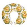 Ambesonne Rose Travel Pillow Neck Rest, Botanical Pattern with Roses Natural Beauty Theme Aquarelle Summer Bouquet, Memory Foam Traveling Accessory for Airplane and Car, 12", Green Yellow view 1