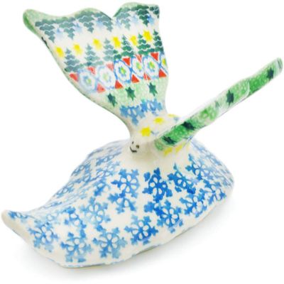 Polmedia Polish Pottery Butterfly Figurine UNIKAT - Christmas Forest Pattern Handmade in Boleslawiec Poland by Ceramika Artystyczna + Certificate of Authenticity