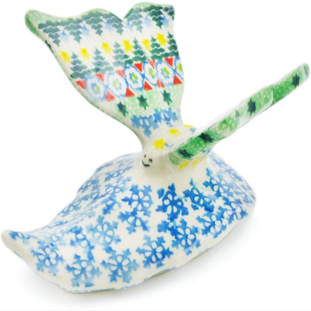 Polmedia Polish Pottery Butterfly Figurine UNIKAT - Christmas Forest Pattern Handmade in Boleslawiec Poland by Ceramika Artystyczna + Certificate of Authenticity