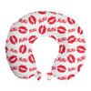 Ambesonne XOXO Travel Pillow Neck Rest, Lipstick Kisses and XOXO Acronyms Pattern Love Romantic Feminine Lip Prints, Memory Foam Traveling Accessory for Airplane and Car, 12", Pink White view 1