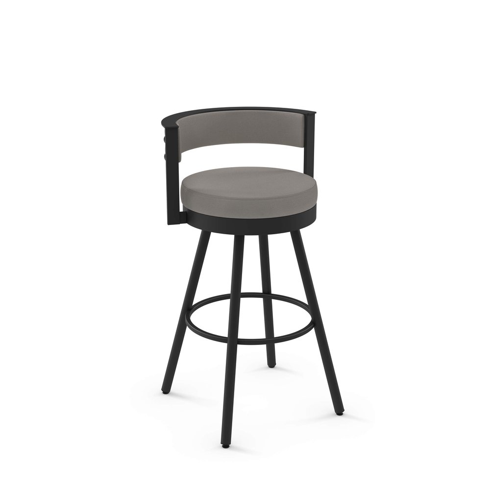 Amisco Eller 26 in. Swivel Counter Stool - Taupe Grey Faux Leather/Black Metal