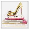 The Oliver Gal Artist Co. Fashion and Glam Framed Wall Art Canvas Prints 'Gold Shoe and Fashion Books' Shoes, Gold, Pink, 16 in x 16 in view 1