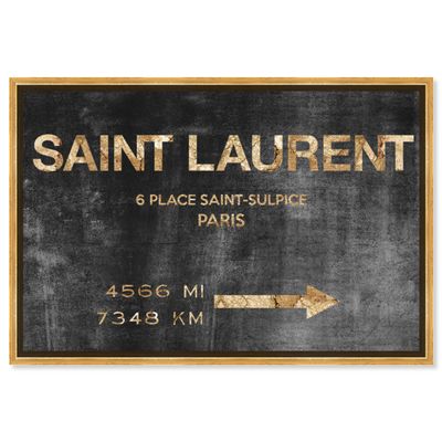The Oliver Gal Artist Co. Fashion and Glam Modern Canvas Art - Saint Sulpice Road Sign, Wall Art for Living Room, Bedroom, and Bathroom, 15 in x 10, Black and Gold Home Decor