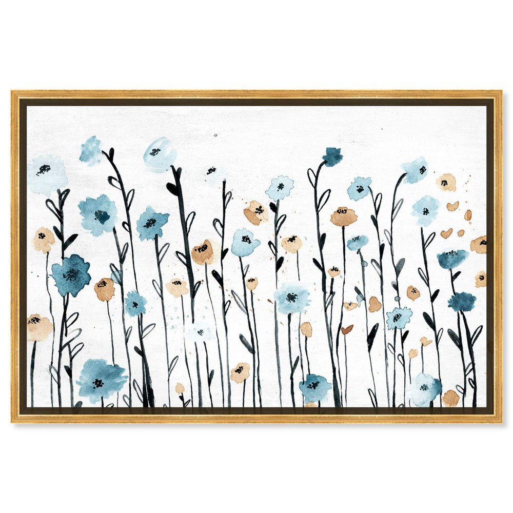 The Oliver Gal Artist Co. Floral and Botanical Framed Wall Art Canvas Prints 'Beautiful Growth' Florals, Blue, White, 45" x 30", Model Number: 19024_45x30_Canv_PSGLD