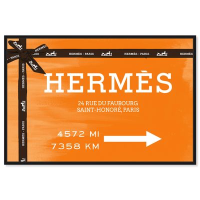 The Oliver Gal Artist Co. Fashion and Glam Contemporary Canvas Art - Faubourg Road Sign Orange, Wall Art for Living Room, Bedroom, and Bathroom, 45 in x 30, Orange and Brown Home Decor