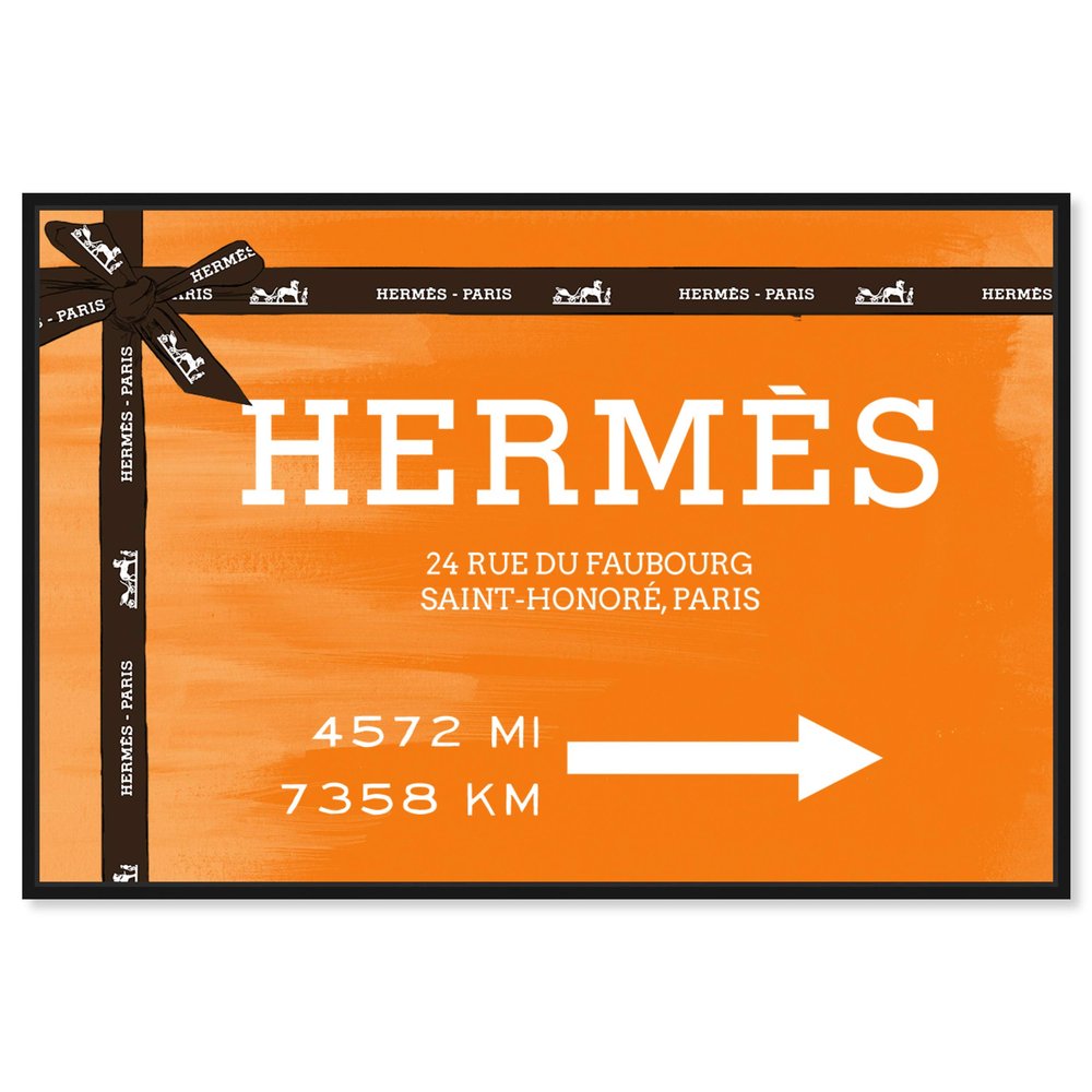The Oliver Gal Artist Co. Fashion and Glam Contemporary Canvas Art - Faubourg Road Sign Orange, Wall Art for Living Room, Bedroom, and Bathroom, 45 in x 30, Orange and Brown Home Decor