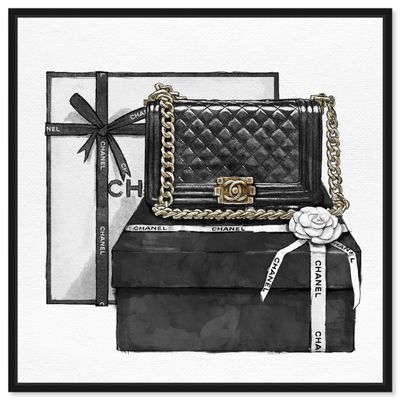 The Oliver Gal Artist Co. Fashion and Glam Framed Wall Art Canvas Prints 'Gifted Beauty' Handbags Home Dcor, 16 in x 16 in, Black, White