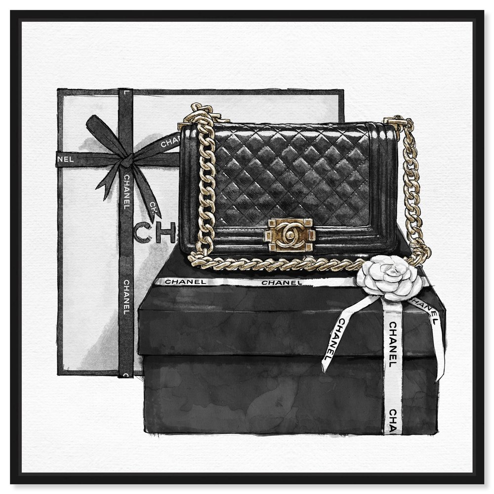 The Oliver Gal Artist Co. Fashion and Glam Framed Wall Art Canvas Prints 'Gifted Beauty' Handbags Home Dcor, 16 in x 16 in, Black, White