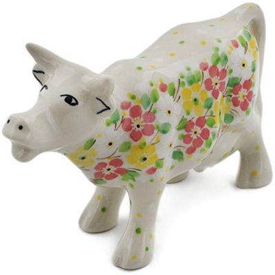 Polmedia Polish Pottery Cow Figurine UNIKAT - Blossom Sprinkle Pattern Handmade in Boleslawiec Poland by Ceramika Artystyczna + Certificate of Authenticity