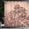 Ambesonne Nautical Shower Curtain, Octopus Tentacles with Ship Sail Old Boat in Ocean Waves Kraken, Cloth Fabric Bathroom Decor Set with Hooks, 69" W x 75" L, Pastel Brown and Redbrown view 2