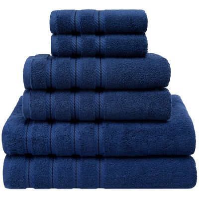 American Soft Linen 100% Carde Cotton 6 Piece Towel Set, 590 GSM Heavy Weight Soft Absorbent Turkish Towels for Bathroom, Royal Blue