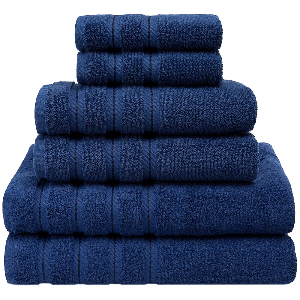 American Soft Linen 100% Carde Cotton 6 Piece Towel Set, 590 GSM Heavy Weight Soft Absorbent Turkish Towels for Bathroom, Royal Blue