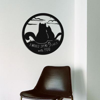 Badger Steel USA - Cat 9 Lives - Metal Wall Art - 15" X 15" - Hammered Copper