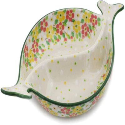 Polmedia Polish Pottery Divided Dish UNIKAT - Blossom Sprinkle Pattern Handmade in Boleslawiec Poland by Ceramika Artystyczna + Certificate of Authenticity