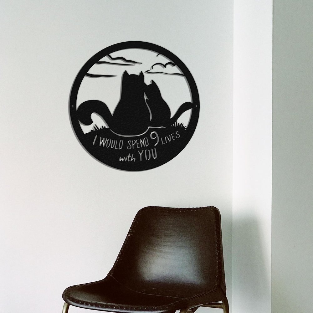 Badger Steel USA - Cat 9 Lives - Metal Wall Art - 18" X 18" - Hammered Silver