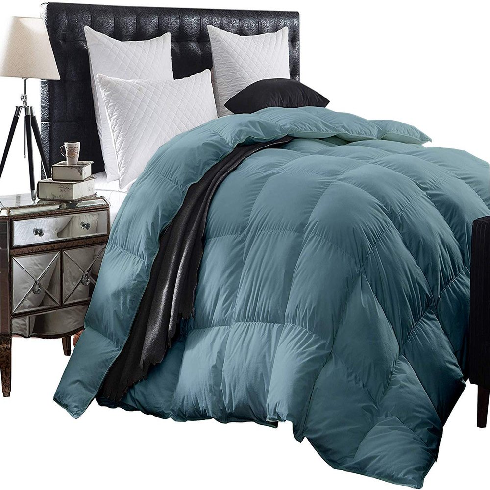 Steal Blue Goose Down Comforter- Twin Size 66 x 88 Inches 1-Piece All-Season Duvet Insert, 500 GSM With Square Pattern & Corner Tabs 100% Egyptian Cotton- - Duvet Incert Steal Blue Solid