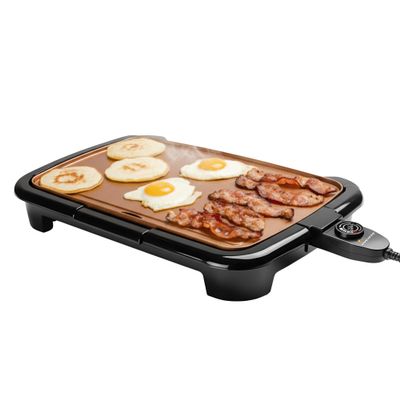 OVENTE Electric Griddle with 16 x 10 Inch Flat Non-Stick Cooking Surface, Removable and Adjustable Temperature Control, Indoor Grill for Instant Breakfast, Pancakes, Eggs or Burgers, Copper GD1610CO