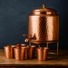Pure Copper Hammered Water Dispenser Storage Water Tank with Tap and set of 4 Copper Glass | Water Pot | Cooper Water Storage Tank | 6.5 Ltr Capacity | 218 Oz view 3