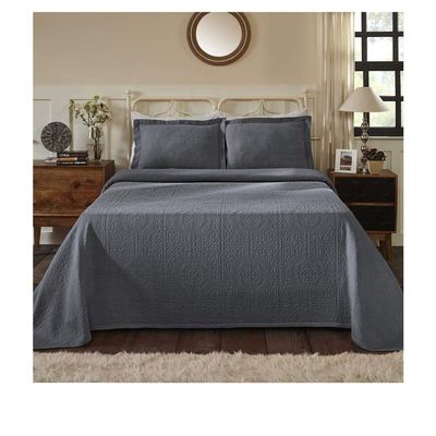 3 Piece Luxurious Oversized Jacquard Fleur-De-Lis Matelasse Bedspread Queen Set, Modern & Contemporary 100% Cotton Super Soft Bedding Geometric Medallion Textured Solid Color Themed Design, Silver
