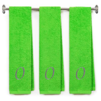 BY LORA Embroidered Terry Cotton Gym Fitness Towel for Men, Women, Girls, Boys - Personalized Gift - 13 x 44 inches - 3-Pack - Lime Color Towel - Silver Script Initial O