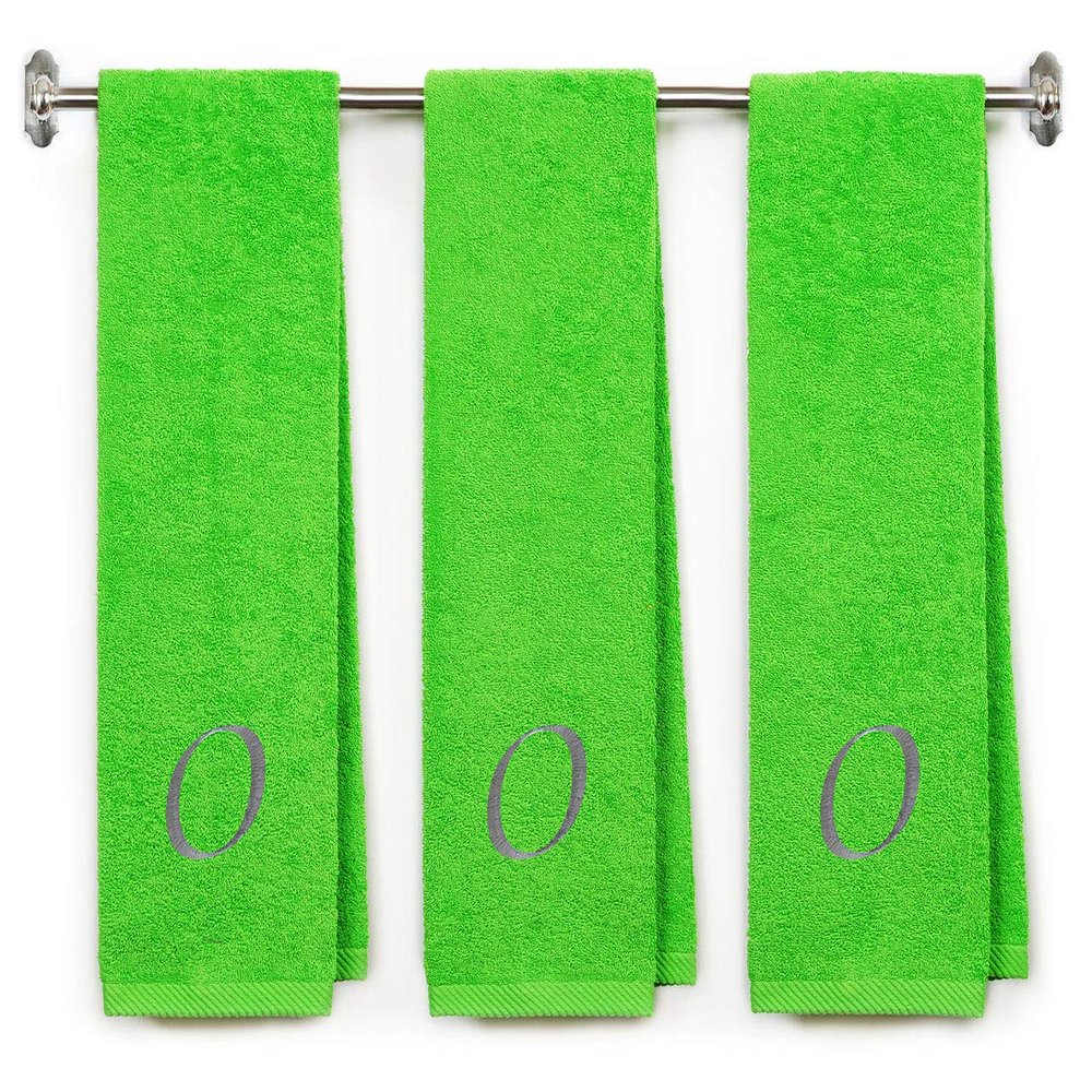 BY LORA Embroidered Terry Cotton Gym Fitness Towel for Men, Women, Girls, Boys - Personalized Gift - 13 x 44 inches - 3-Pack - Lime Color Towel - Silver Script Initial O