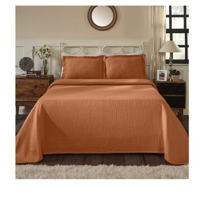 3 Piece Luxurious Oversized Jacquard Fleur-De-Lis Matelasse Bedspread King Set, Modern & Contemporary 100% Cotton Super Soft Bedding Geometric Medallion Textured Solid Color Themed Design, Mandarin
