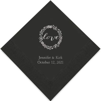 Weddingstar Personalized Printed Paper Napkins 3-Ply 50 Pack - Luncheon Black