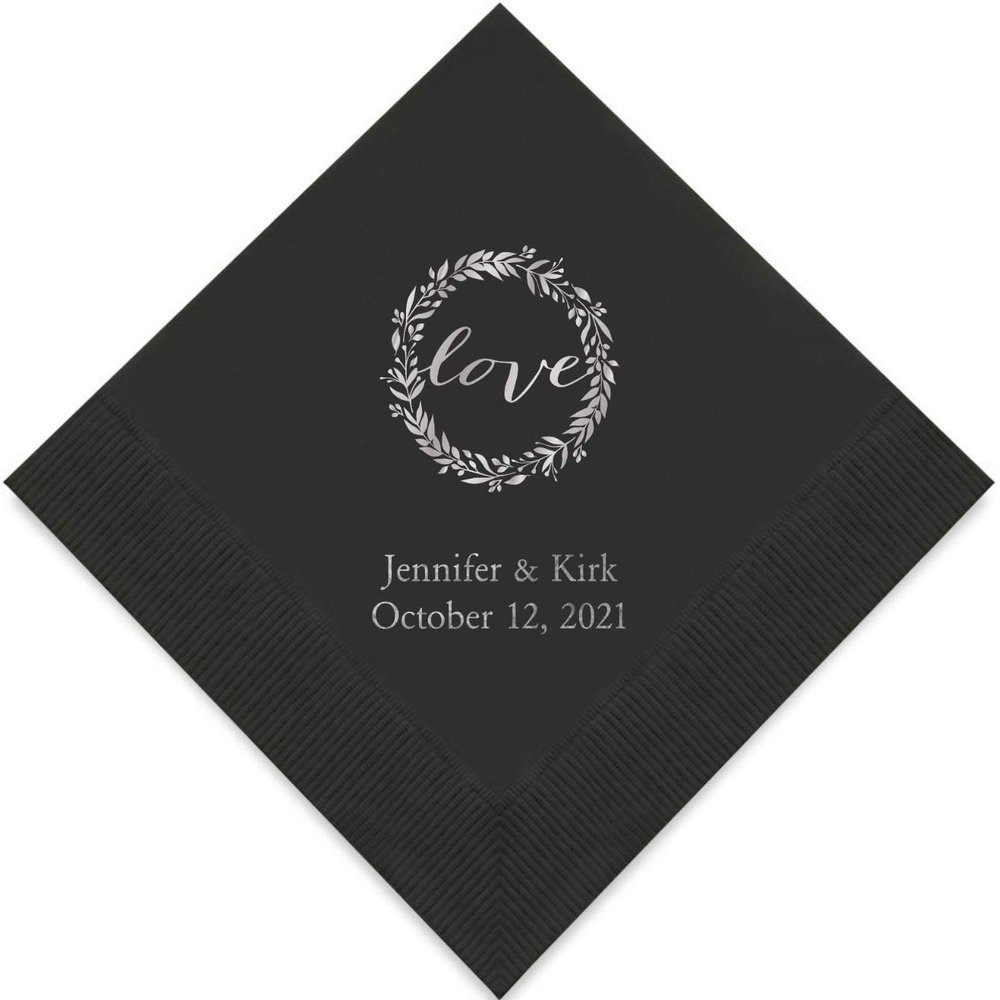 Weddingstar Personalized Printed Paper Napkins 3-Ply 50 Pack - Luncheon Black