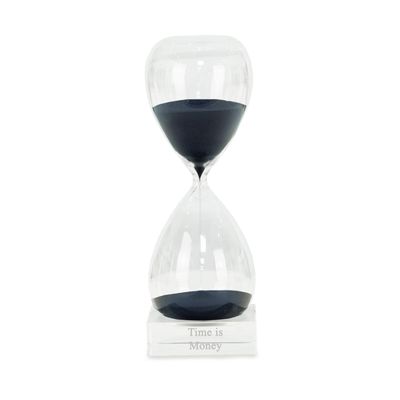 Bey-Berk Personalized 60-Minute Crystal Sand Timer (Navy), 10.5" Hand-Blown Hourglass with Navy Sand on Clear Crystal Base