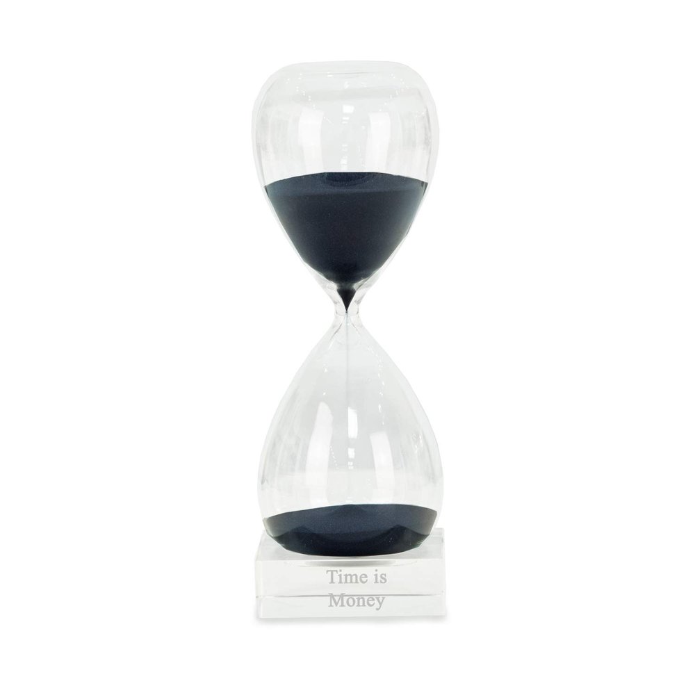 Bey-Berk Personalized 60-Minute Crystal Sand Timer (Navy), 10.5" Hand-Blown Hourglass with Navy Sand on Clear Crystal Base