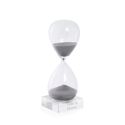Bey-Berk Personalized 60-Minute Crystal Sand Timer (Gray), 10.5" Clear Crystal Base with Grey Sand, Custom Hand-Blown Hourglass Desk Accent