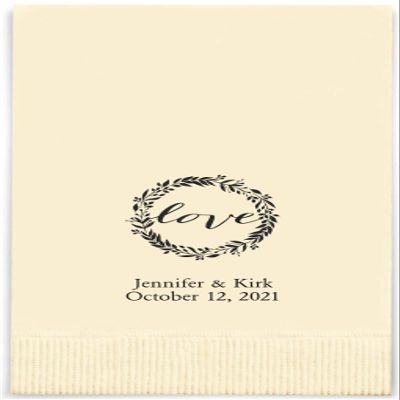 Weddingstar Personalized Printed Paper Napkins 3-Ply 40 Pack Dinner - Rectangular Fold Ivory
