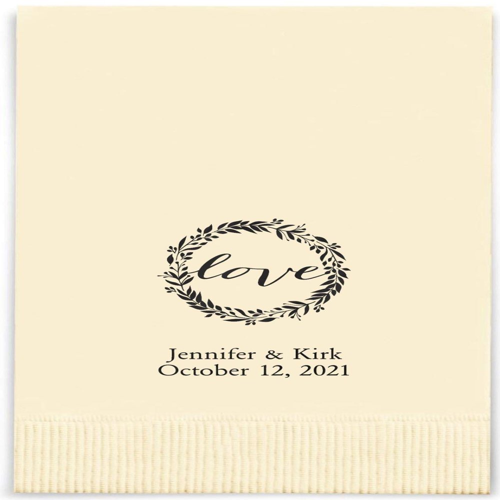 Weddingstar Personalized Printed Paper Napkins 3-Ply 40 Pack Dinner - Rectangular Fold Ivory