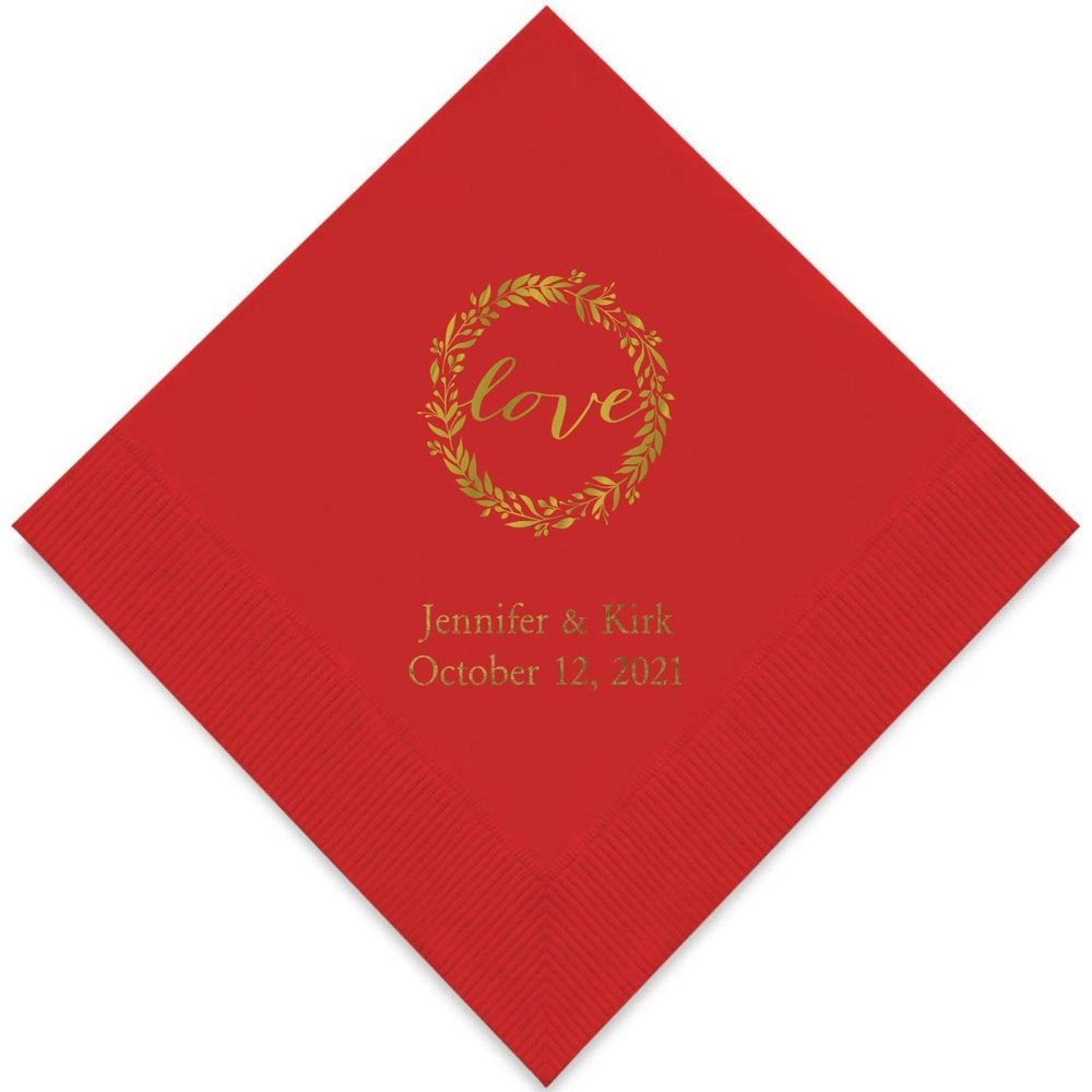 Weddingstar Personalized Printed Paper Napkins 3-Ply 50 Pack - Luncheon Red