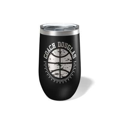 Alterd Industries Personalized Basketball Coach Gift - Coach Accessories, Coaching, travel coffee mug, personalized stainless steel cups, 20 oz travel coffee cup (12oz Wine Tumbler, Black)