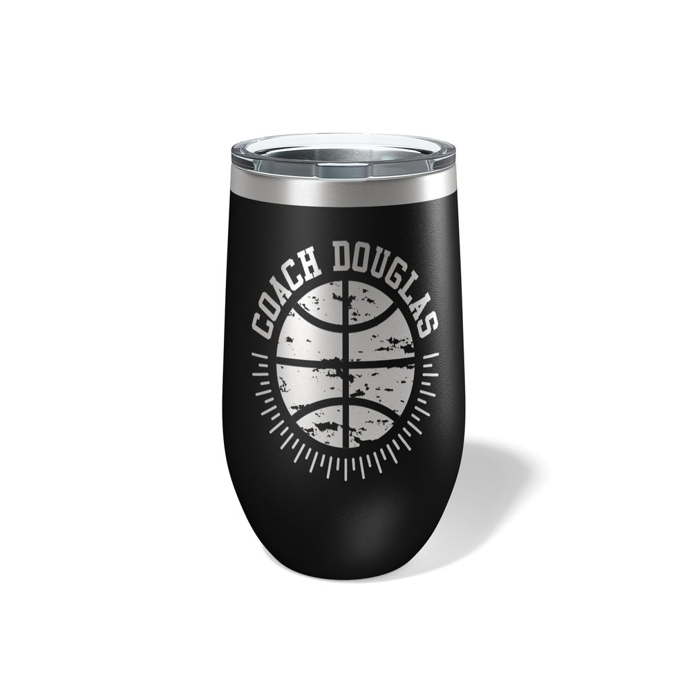 Alterd Industries Personalized Basketball Coach Gift - Coach Accessories, Coaching, travel coffee mug, personalized stainless steel cups, 20 oz travel coffee cup (12oz Wine Tumbler, Black)
