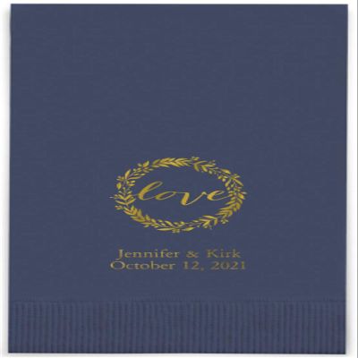 Weddingstar Personalized Printed Paper Napkins 3-Ply 40 Pack Dinner - Rectangular Fold Navy Blue