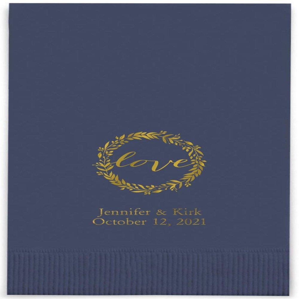 Weddingstar Personalized Printed Paper Napkins 3-Ply 40 Pack Dinner - Rectangular Fold Navy Blue