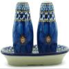 Polmedia Polish Pottery Salt and Pepper 3-Piece Set UNIKAT - Cobalt Poppies Pattern Handmade in Boleslawiec Poland by Ceramika Artystyczna + Certificate of Authenticity view 3