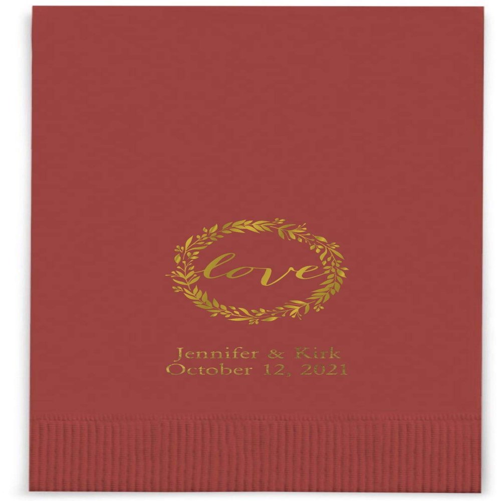 Weddingstar Personalized Printed Paper Napkins 3-Ply 40 Pack Dinner - Rectangular Fold Wine