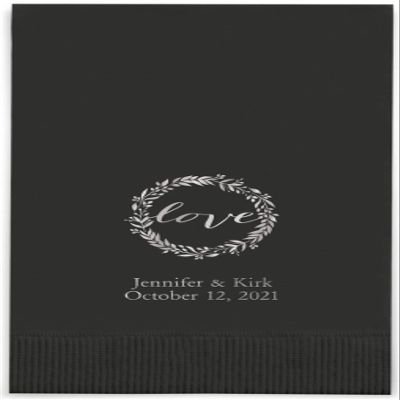 Weddingstar Personalized Printed Paper Napkins 3-Ply 40 Pack Dinner - Rectangular Fold Black