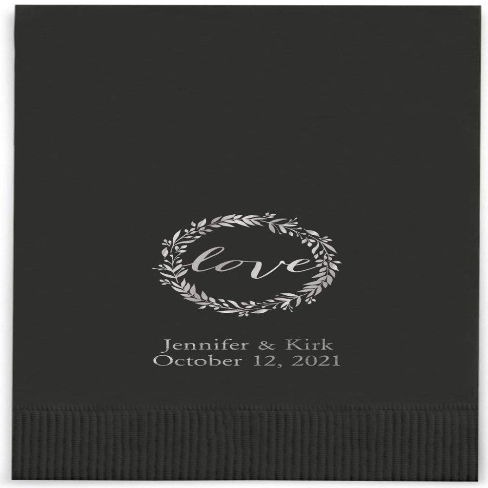 Weddingstar Personalized Printed Paper Napkins 3-Ply 40 Pack Dinner - Rectangular Fold Black