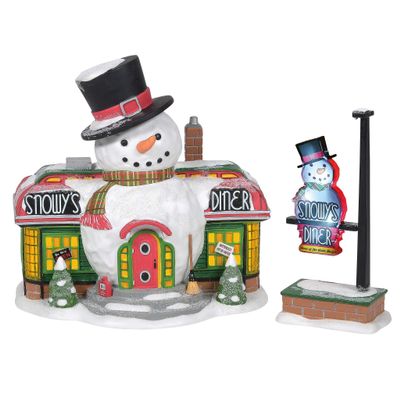Department 56 North Pole Village Snowy's Diner Lit Building and Accessory Set, 6.5 Inch, Multicolor