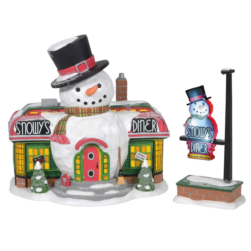 Department 56 North Pole Village Snowy's Diner Lit Building and Accessory Set, 6.5 Inch, Multicolor