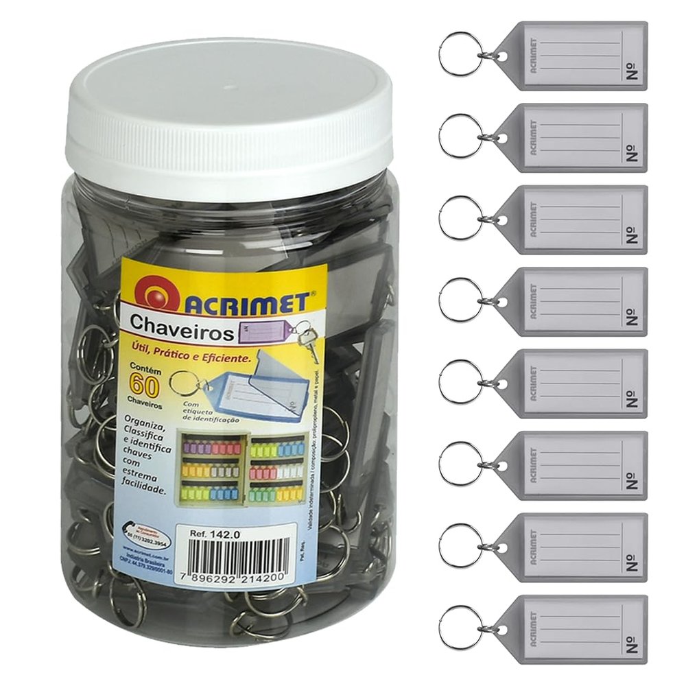 Acrimet Plastic Key Tag with Metal Ring and Label Window, Clear Gray (60 Pack)