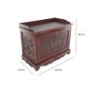 Benjara Engraved Wooden Shoe Cabinet with Drop Down Opening and Metal Hinges, Brown view 2