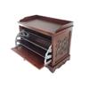 Benjara Engraved Wooden Shoe Cabinet with Drop Down Opening and Metal Hinges, Brown view 3