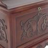 Benjara Engraved Wooden Shoe Cabinet with Drop Down Opening and Metal Hinges, Brown view 4